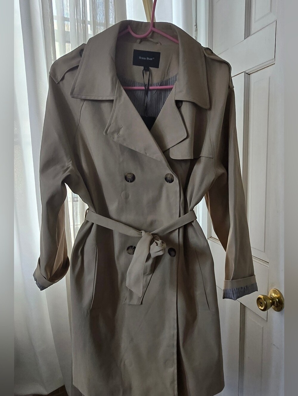 Double-Breasted Trench Coat in Khaki Size L